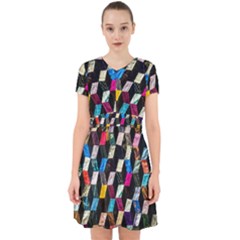 Abstract Multicolor Cubes 3d Quilt Fabric Adorable In Chiffon Dress by Sapixe