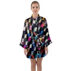 Abstract Multicolor Cubes 3d Quilt Fabric Long Sleeve Kimono Robe