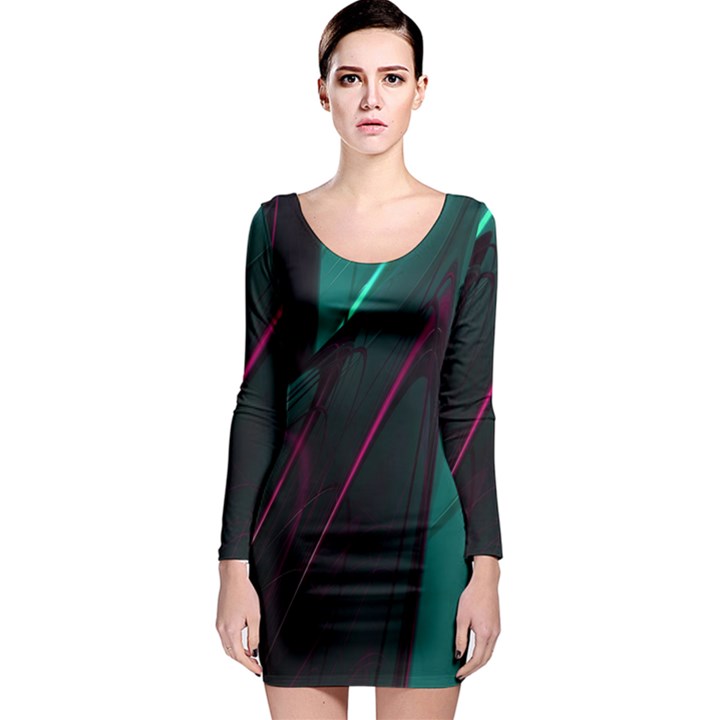 Abstract Green Purple Long Sleeve Bodycon Dress