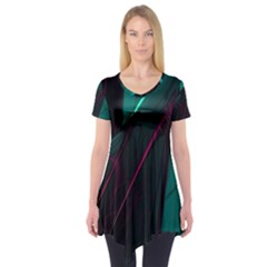 Abstract Green Purple Short Sleeve Tunic  by Sapixe