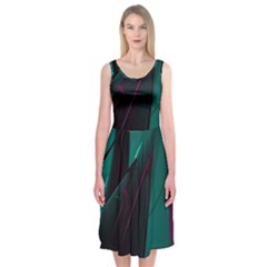 Abstract Green Purple Midi Sleeveless Dress