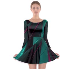 Abstract Green Purple Long Sleeve Skater Dress