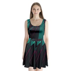 Abstract Green Purple Split Back Mini Dress  by Sapixe