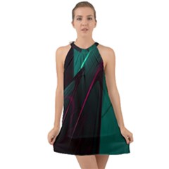 Abstract Green Purple Halter Tie Back Chiffon Dress by Sapixe