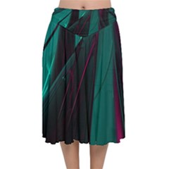 Abstract Green Purple Velvet Flared Midi Skirt