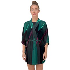 Abstract Green Purple Half Sleeve Chiffon Kimono