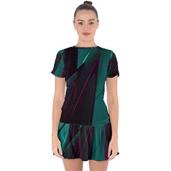 Abstract Green Purple Drop Hem Mini Chiffon Dress by Sapixe