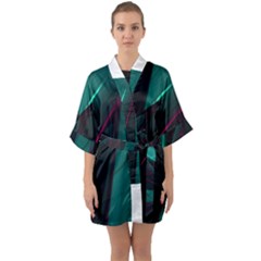 Abstract Green Purple Quarter Sleeve Kimono Robe by Sapixe