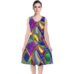 Abstract Digital Art V-neck Midi Sleeveless Dress 