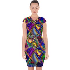 Abstract Digital Art Capsleeve Drawstring Dress 