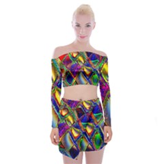 Abstract Digital Art Off Shoulder Top With Mini Skirt Set