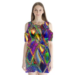 Abstract Digital Art Shoulder Cutout Velvet One Piece