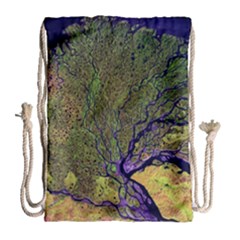 Lena River Delta A Photo Of A Colorful River Delta Taken From A Satellite Drawstring Bag (large) by Simbadda