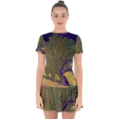 Lena River Delta A Photo Of A Colorful River Delta Taken From A Satellite Drop Hem Mini Chiffon Dress