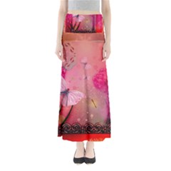 Wonderful Butterflies With Dragonfly Full Length Maxi Skirt