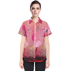 Wonderful Butterflies With Dragonfly Women s Short Sleeve Shirt