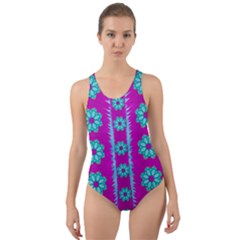 Fern Decorative In Some Mandala Fantasy Flower Style Cut-out Back One Piece Swimsuit