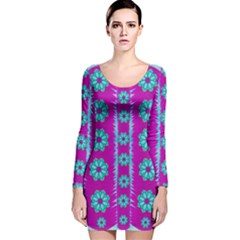 Fern Decorative In Some Mandala Fantasy Flower Style Long Sleeve Velvet Bodycon Dress by pepitasart