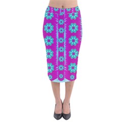 Fern Decorative In Some Mandala Fantasy Flower Style Velvet Midi Pencil Skirt by pepitasart