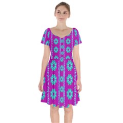 Fern Decorative In Some Mandala Fantasy Flower Style Short Sleeve Bardot Dress by pepitasart