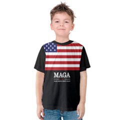 MAGA Make America Great Again with US Flag on black Kids  Cotton Tee