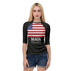 MAGA Make America Great Again with US Flag on black Quarter Sleeve Raglan Tee