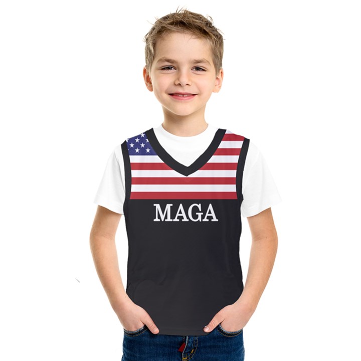 MAGA Make America Great Again with US Flag on black Kids  SportsWear