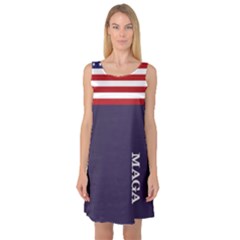 Maga Make America Great Again With Us Flag On Black Sleeveless Satin Nightdress by snek