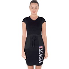 Maga Make America Great Again With Us Flag On Black Capsleeve Drawstring Dress  by snek