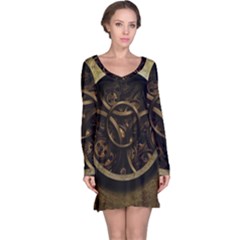 Abstract Steampunk Textures Golden Long Sleeve Nightdress