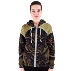 Abstract Steampunk Textures Golden Women s Zipper Hoodie