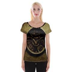 Abstract Steampunk Textures Golden Cap Sleeve Tops