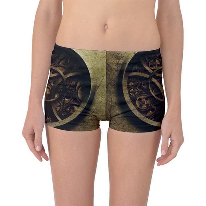 Abstract Steampunk Textures Golden Reversible Boyleg Bikini Bottoms