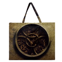 Abstract Steampunk Textures Golden Zipper Large Tote Bag