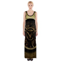 Abstract Steampunk Textures Golden Maxi Thigh Split Dress