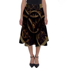 Abstract Steampunk Textures Golden Perfect Length Midi Skirt