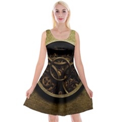 Abstract Steampunk Textures Golden Reversible Velvet Sleeveless Dress