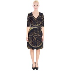 Abstract Steampunk Textures Golden Wrap Up Cocktail Dress