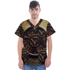 Abstract Steampunk Textures Golden Men s V-Neck Scrub Top