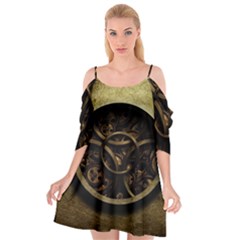 Abstract Steampunk Textures Golden Cutout Spaghetti Strap Chiffon Dress