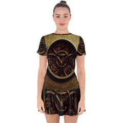 Abstract Steampunk Textures Golden Drop Hem Mini Chiffon Dress