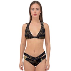 Abstract Steampunk Textures Golden Double Strap Halter Bikini Set