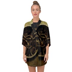 Abstract Steampunk Textures Golden Half Sleeve Chiffon Kimono