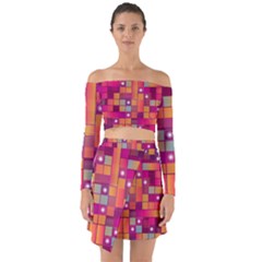 Abstract Background Colorful Off Shoulder Top With Skirt Set