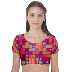 Abstract Background Colorful Velvet Short Sleeve Crop Top 