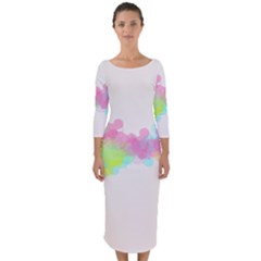 Abstract Color Pattern Colorful Quarter Sleeve Midi Bodycon Dress