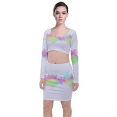 Abstract Color Pattern Colorful Long Sleeve Crop Top & Bodycon Skirt Set