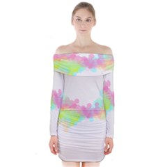 Abstract Color Pattern Colorful Long Sleeve Off Shoulder Dress by Sapixe