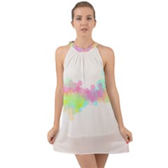 Abstract Color Pattern Colorful Halter Tie Back Chiffon Dress by Sapixe