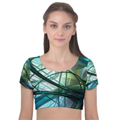 Abstract Velvet Short Sleeve Crop Top 